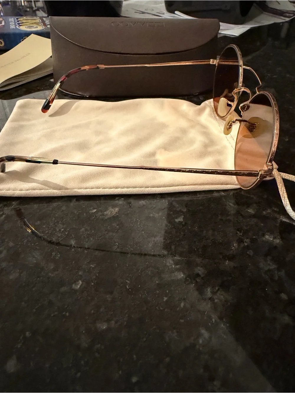 Oliver Peoples Round Metal Sunglasses with Amber Brown Lenses